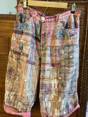 Magnolia Pearl Pink Madras Plaid Patchwork Miner Shorts
